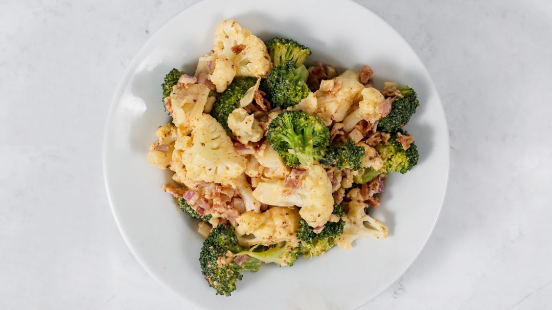 Keto Broccoli Cauliflower Salad with Bacon