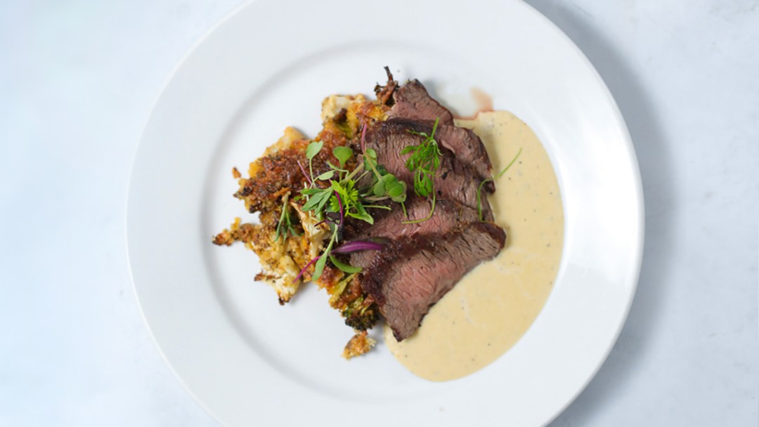 Keto Flank Steak with Cauliflower and Broccoli Gratin