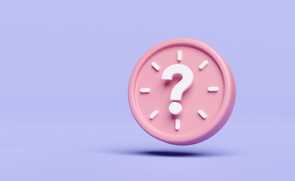 Cartoon clock with a question mark 