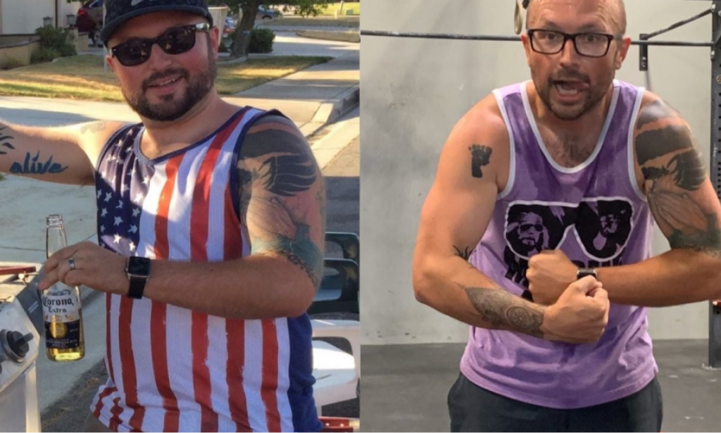 Before and after images of Mike