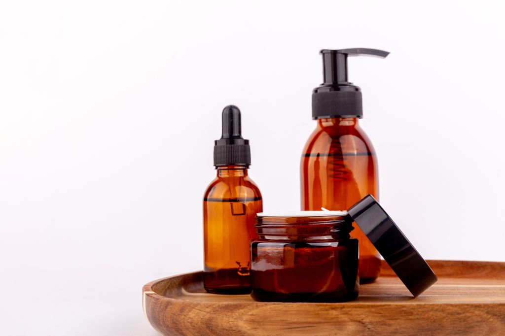 Dropper bottles and jar