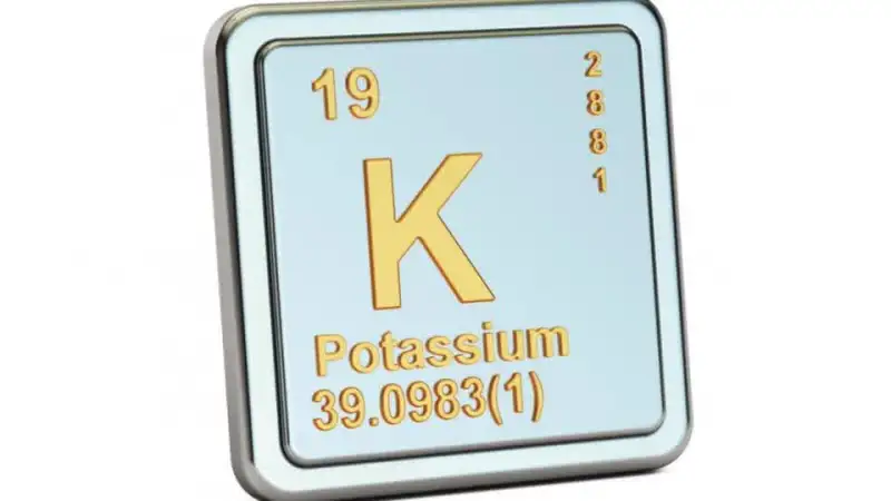Potassium element symbol K on periodic table