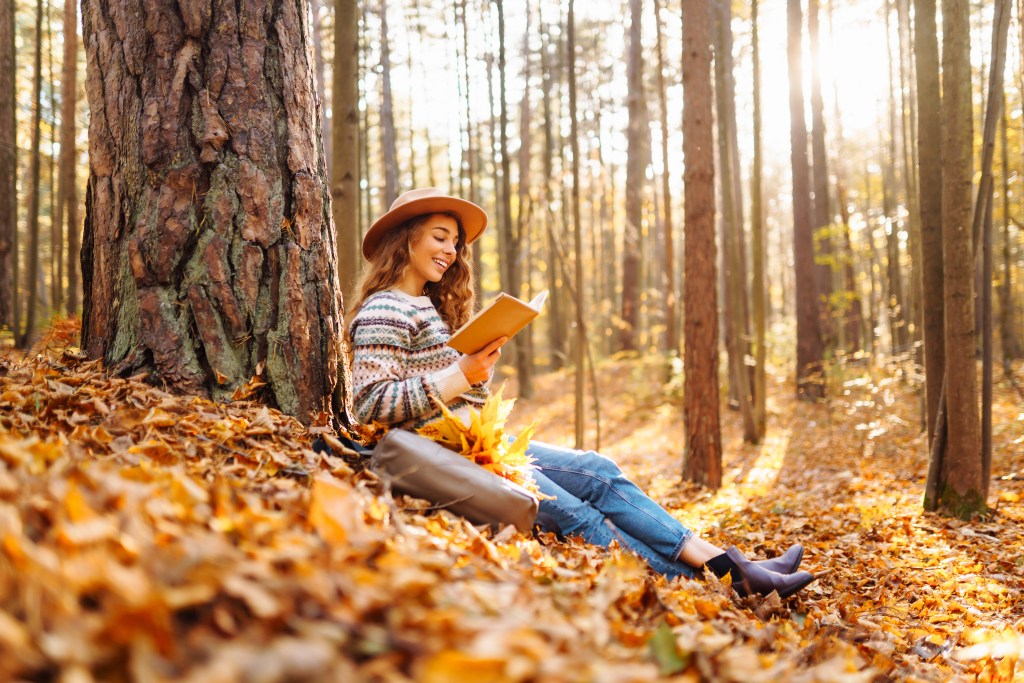 Woman sitting in the woods