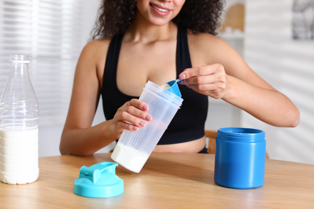 Women making a protein drink