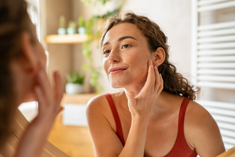 Woman checking her skin