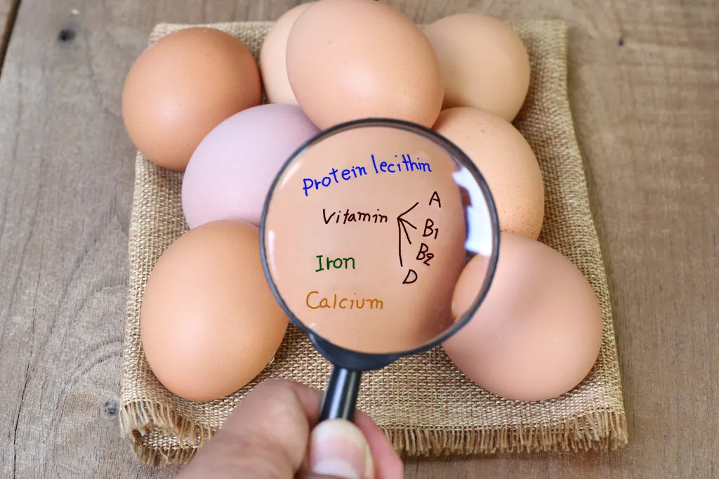 a magnifying glass over a pile of eggs