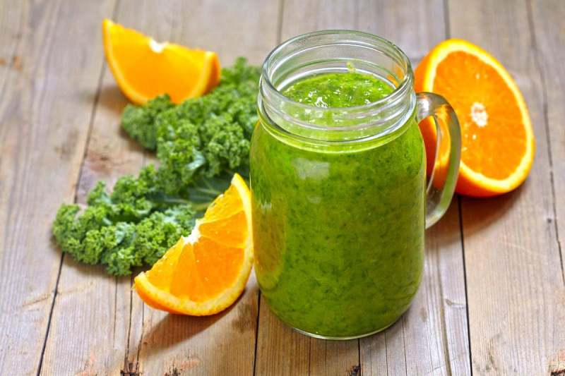 Fresh green kale smoothie and orange in mason jar | Dr. Berg's Keto Recipes | Breakfast, Lunch, Dinner, And Dessert