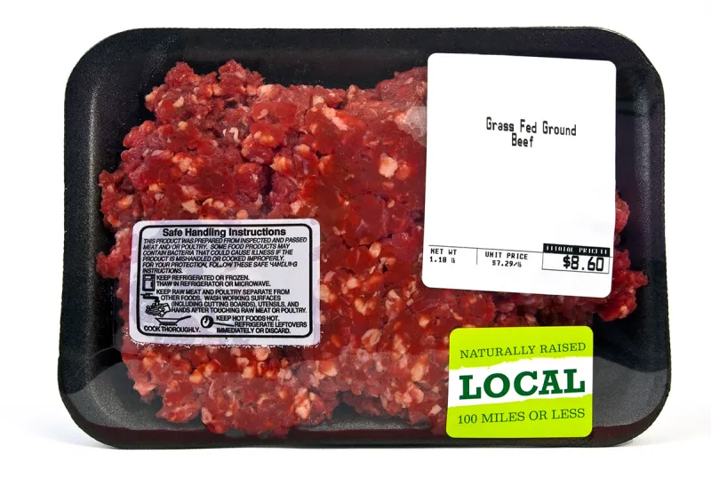 Package of grass-fed, local ground beef, ideal for keto diet