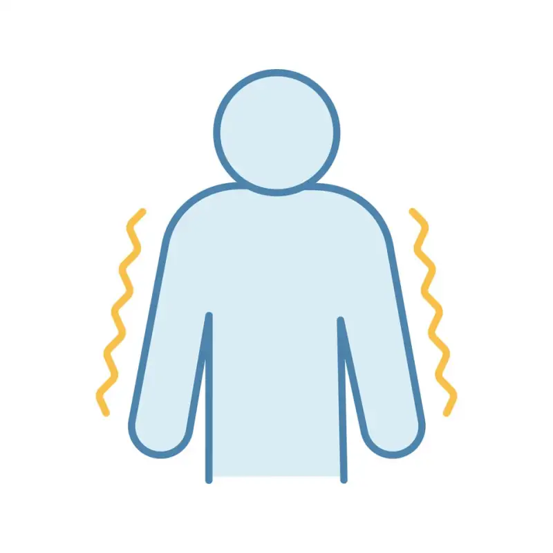 llustrated icon of blue body on white background, muscle twitches, muscle spasms.