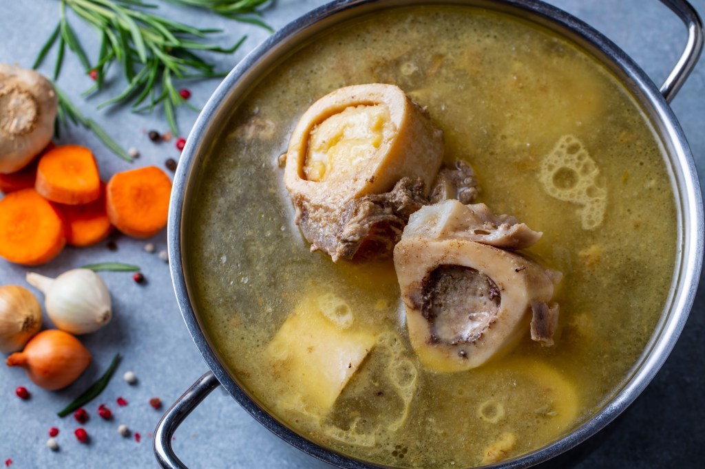 Savory broth in a pot