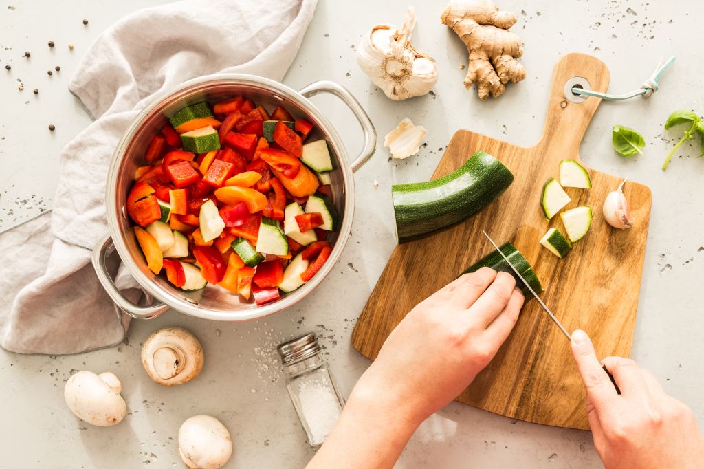 Chopping zucchini