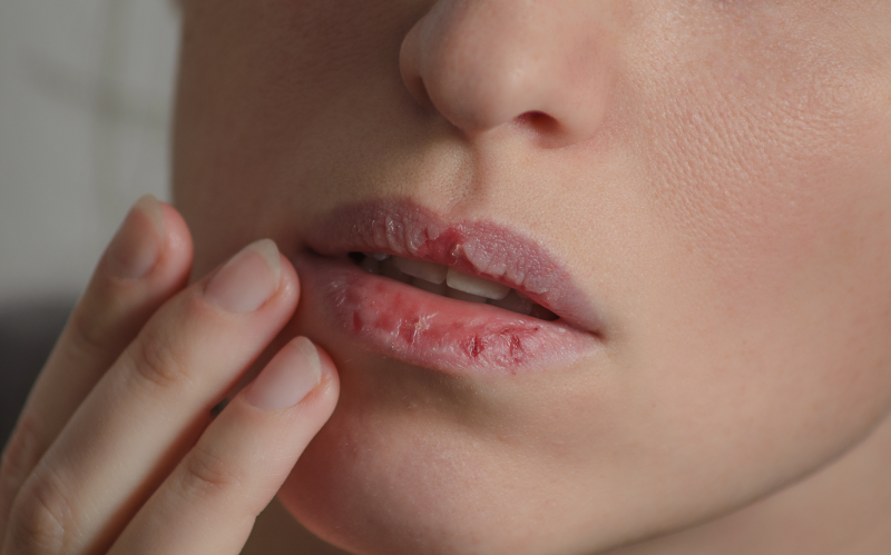 Woman with chapped lips