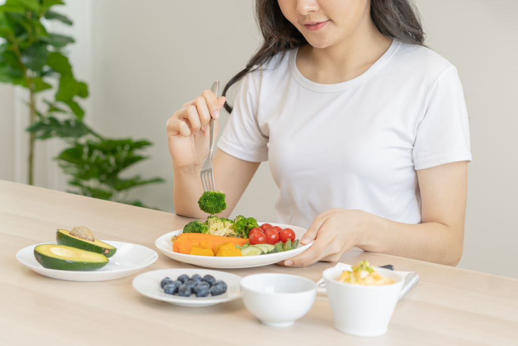 Woman eating nutrient-rich foods