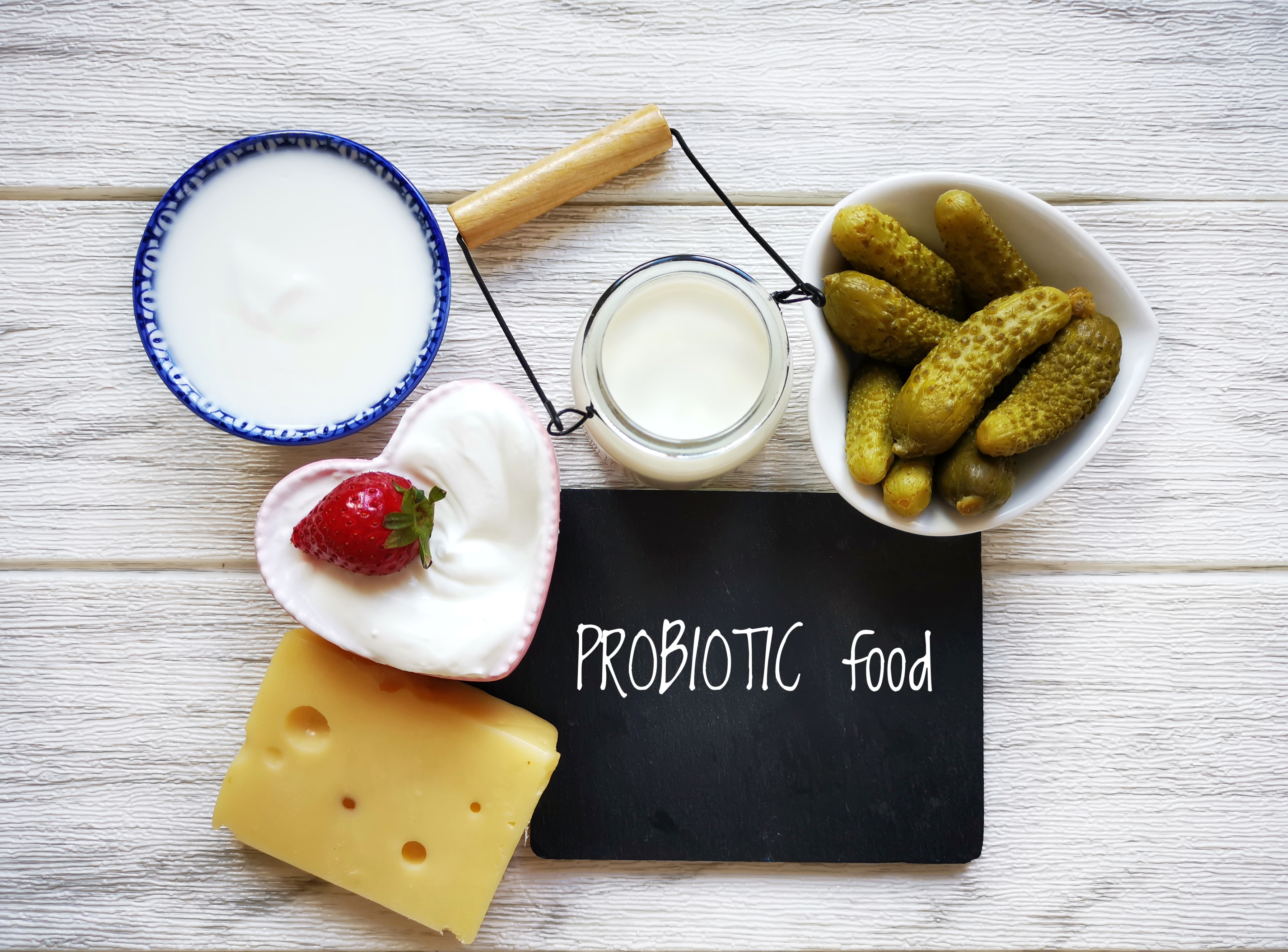 Probiotic fermented foods on table