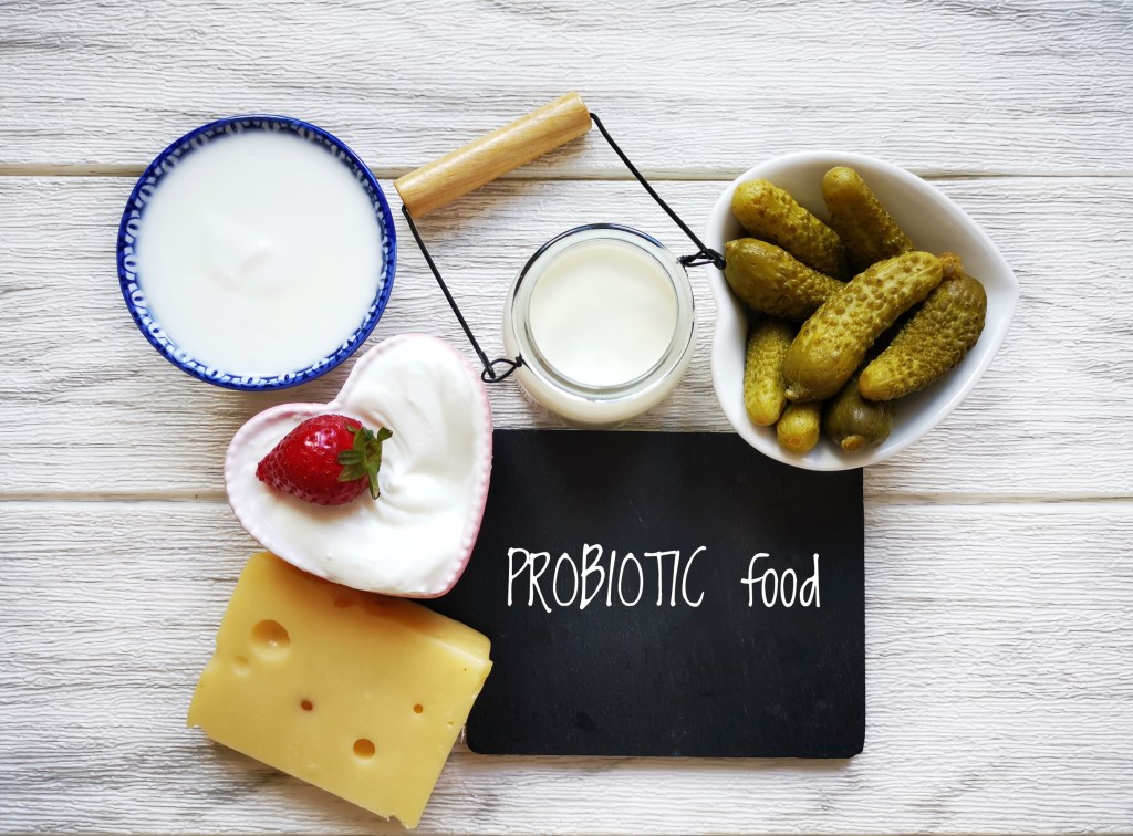 Probiotic fermented foods on table