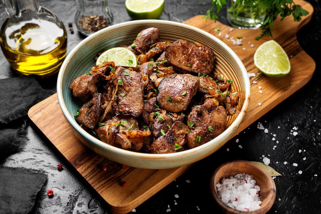Cooked liver and onions