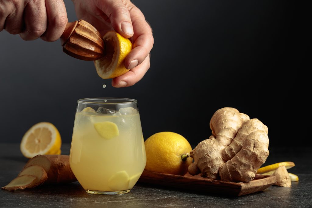 Making lemon ginger water 