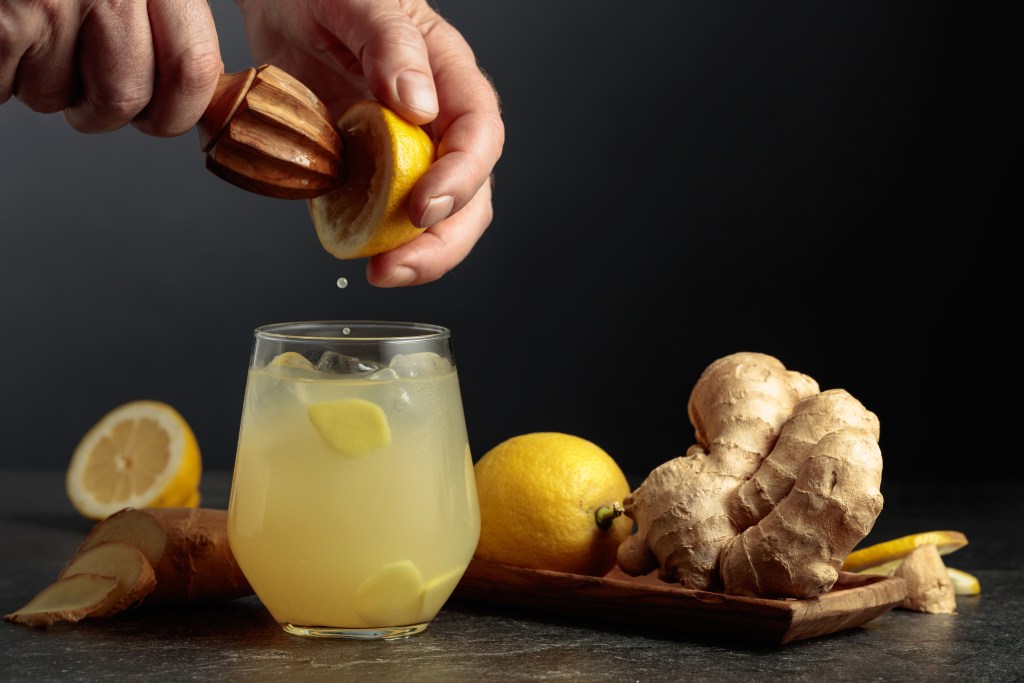 Making lemon ginger water 