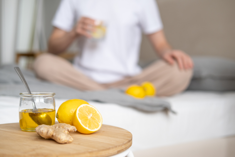 Drinking lemon and ginger water