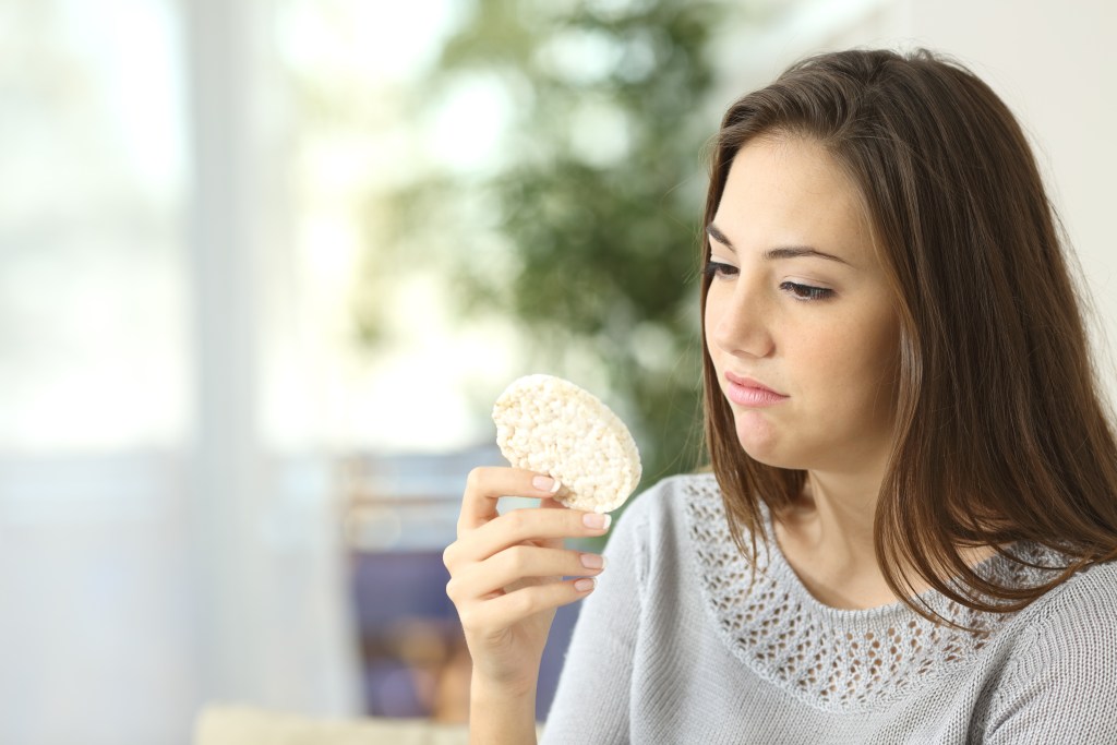Woman disgusted by rice cake 