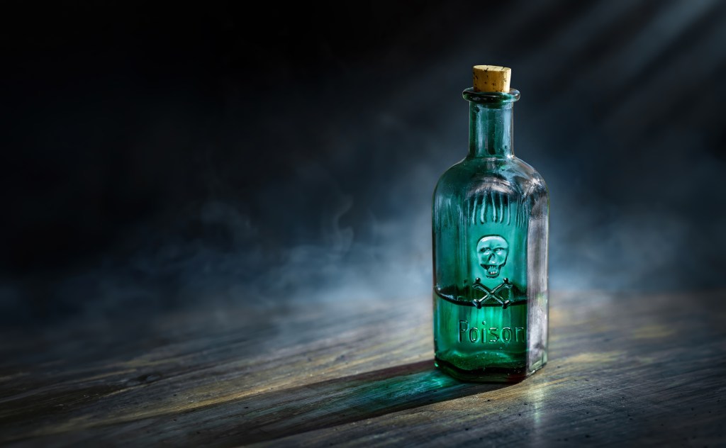 Bottle with a toxic warning label&nbsp;