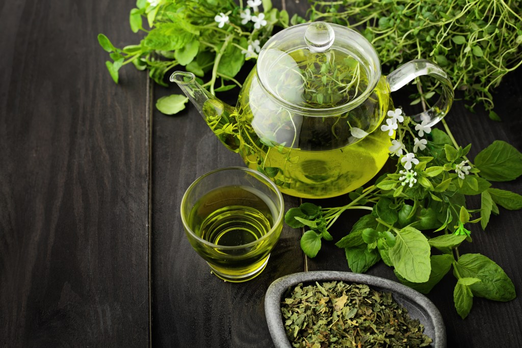 Green tea in a kettle