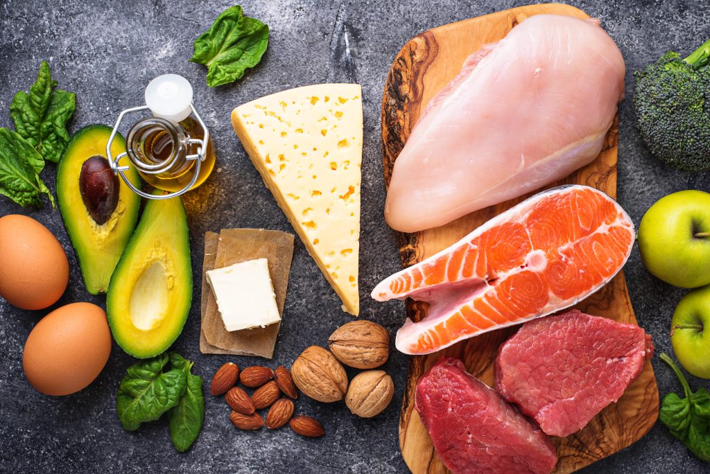 Low-carb foods on a table