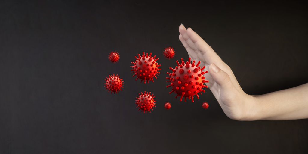 Hand stopping virus illustration