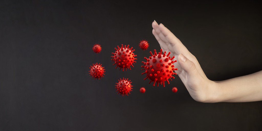 Hand stopping virus illustration