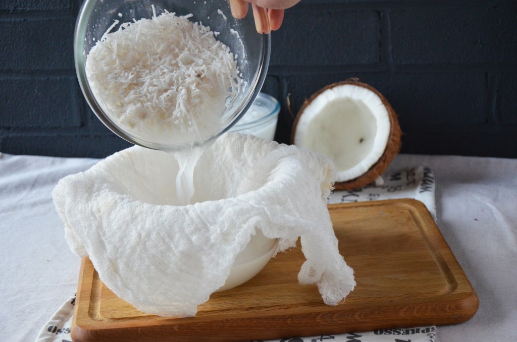 Coconut being poured into a bowl