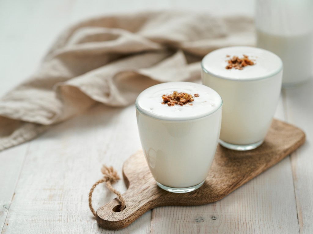 fresh milk kefir in glass