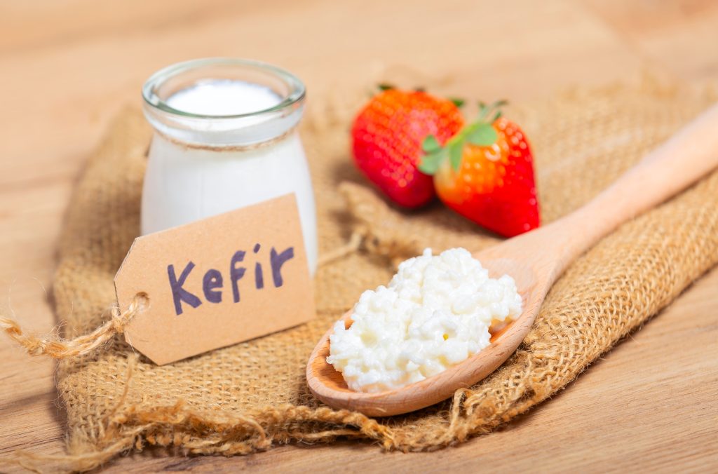 Kefir in glass cup