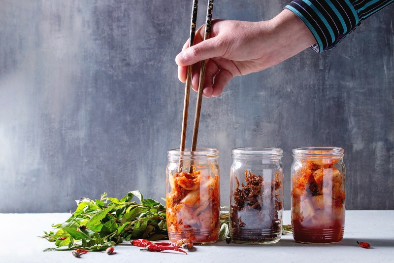 chopsticks and traditional kimchi