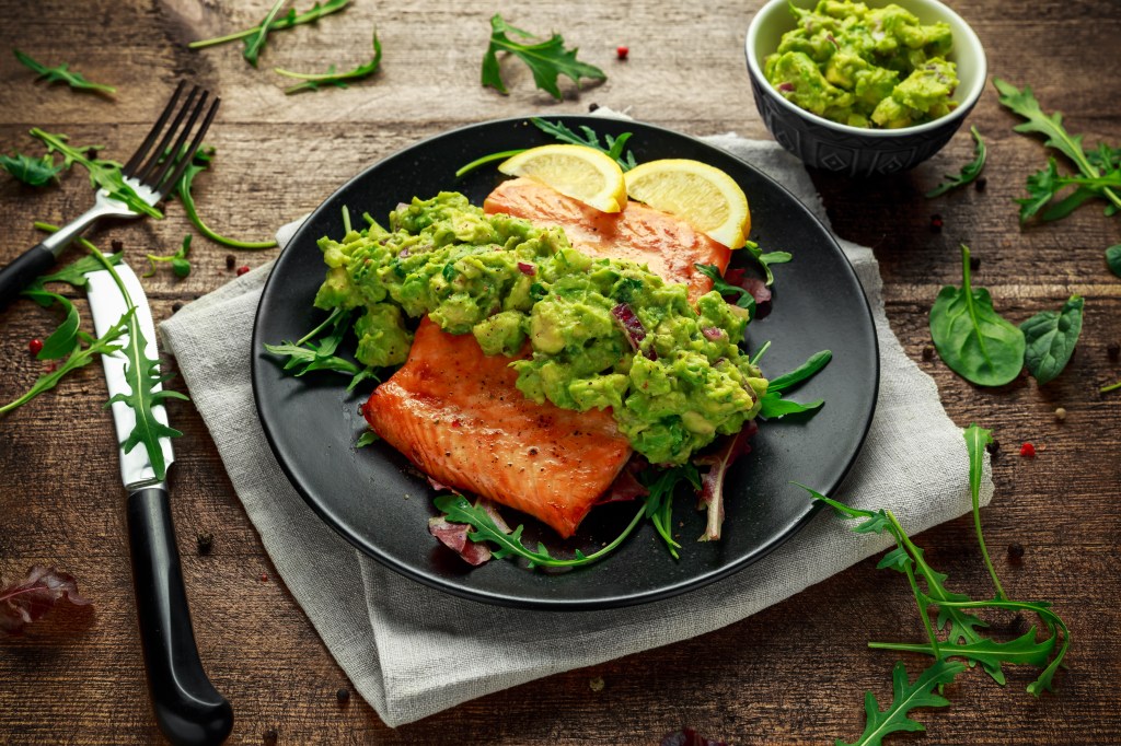 Cooked salmon and avocado