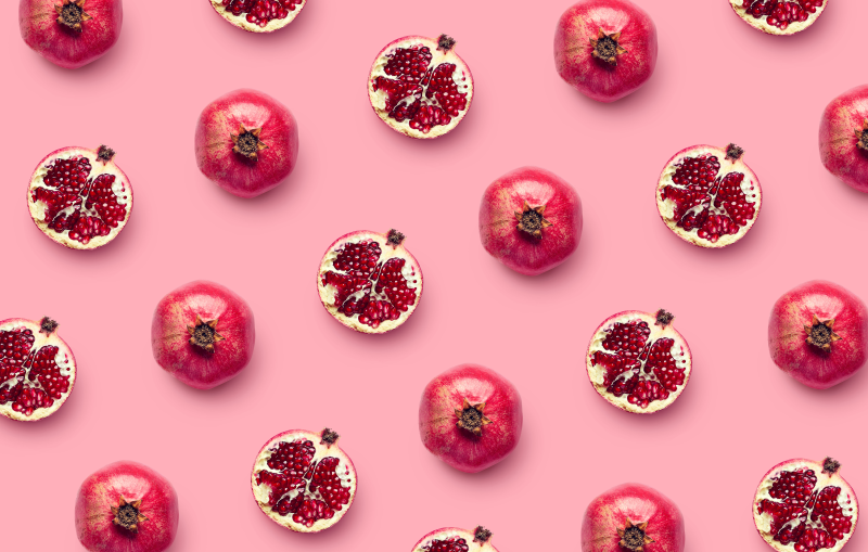 Halved pomegranates