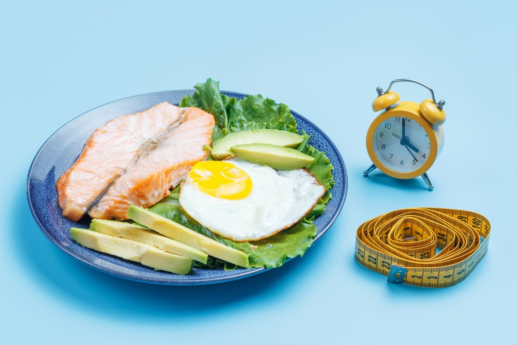 Fasting clock, healthy keto food