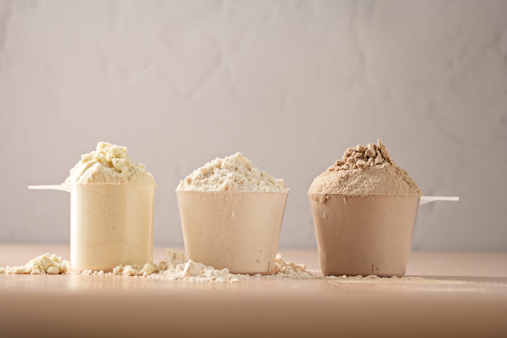 Protein powders in scoops