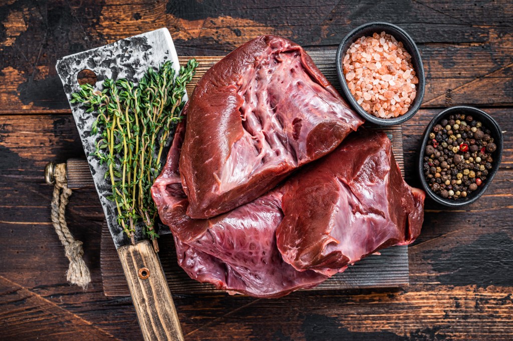 Beef heart on a cutting board
