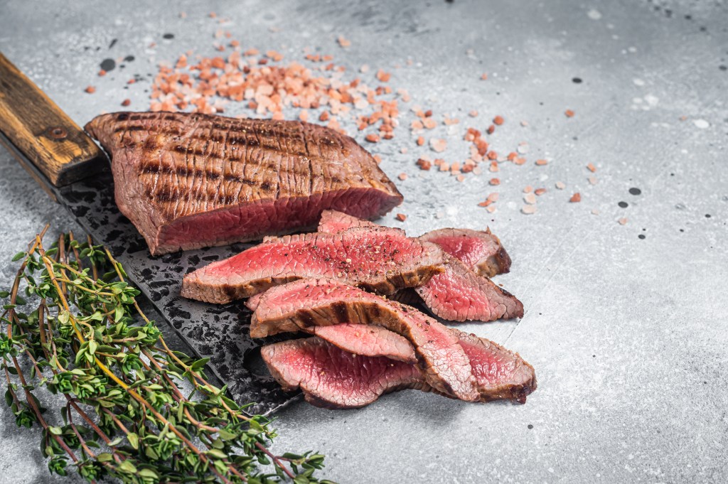 Steak with pink Himalayan salt