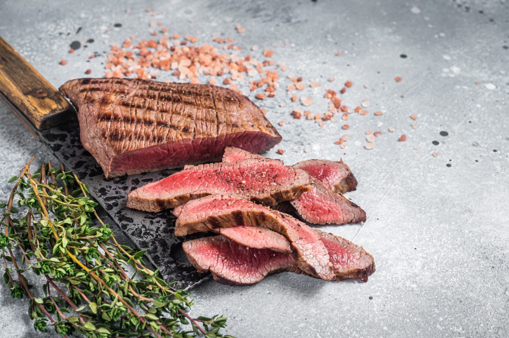 Steak with pink Himalayan salt