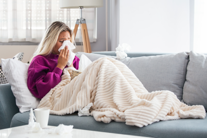 Sick woman on the couch