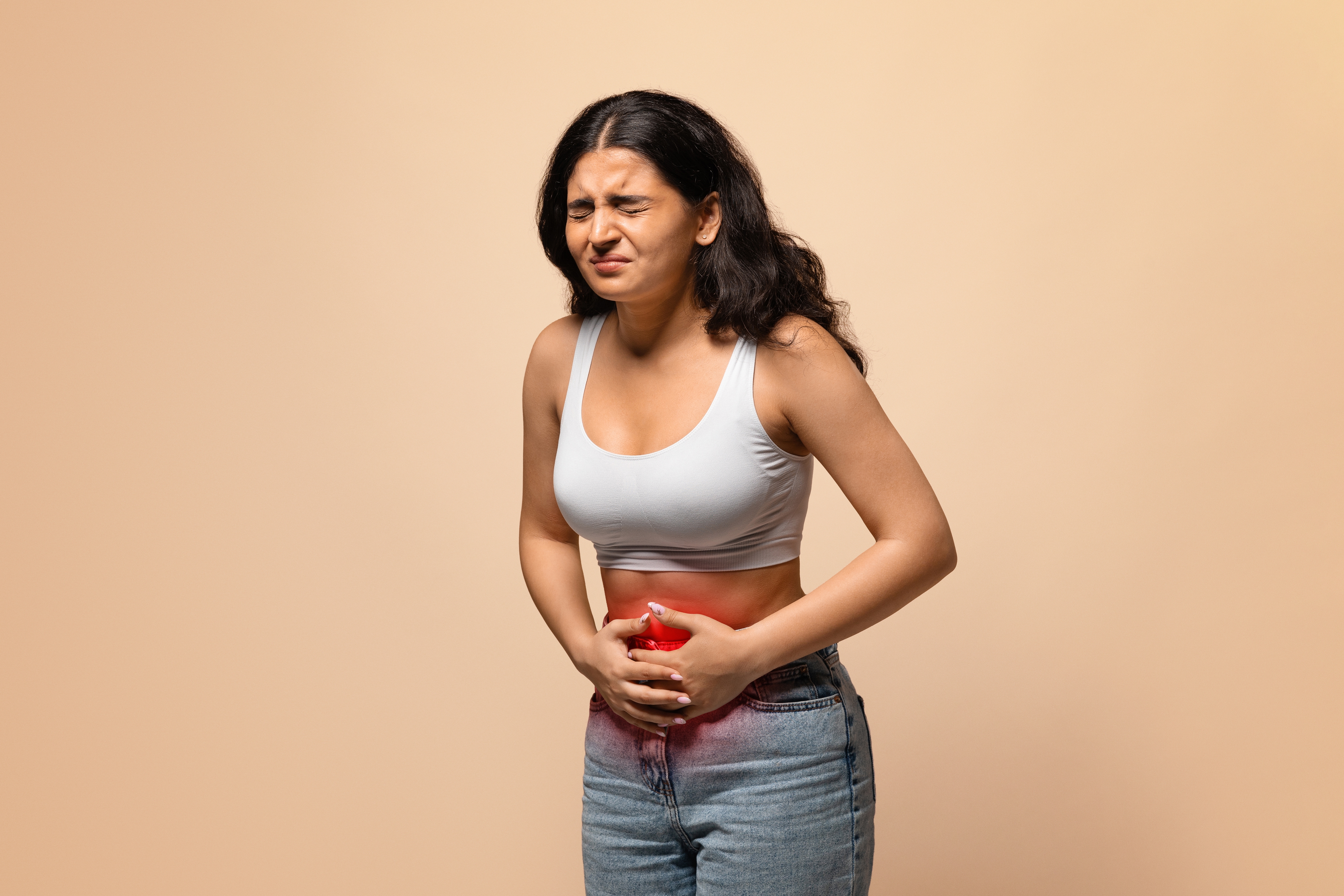 Sick Young Woman Having Stomach Ache