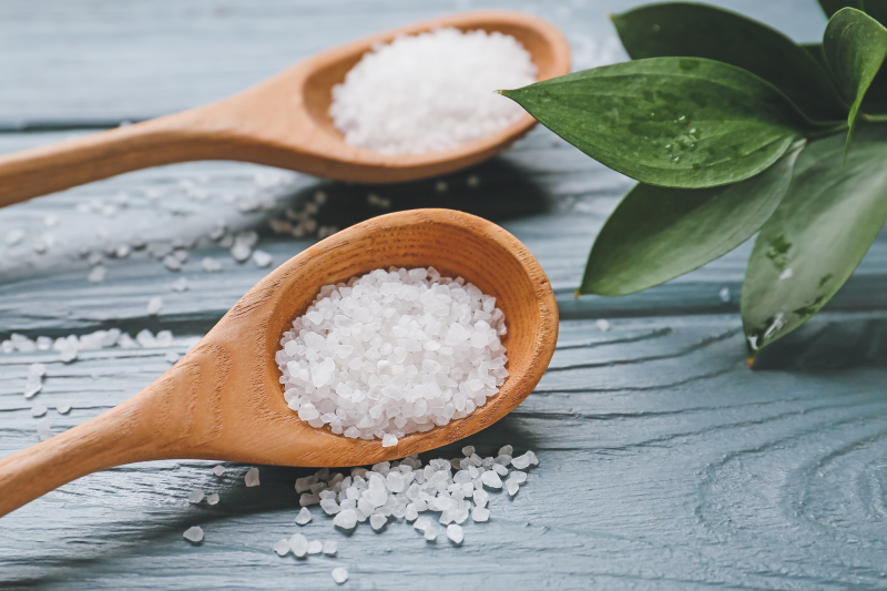 sea salt in a wooden spoon