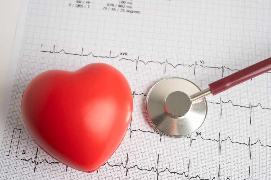 Stethoscope next to a heart