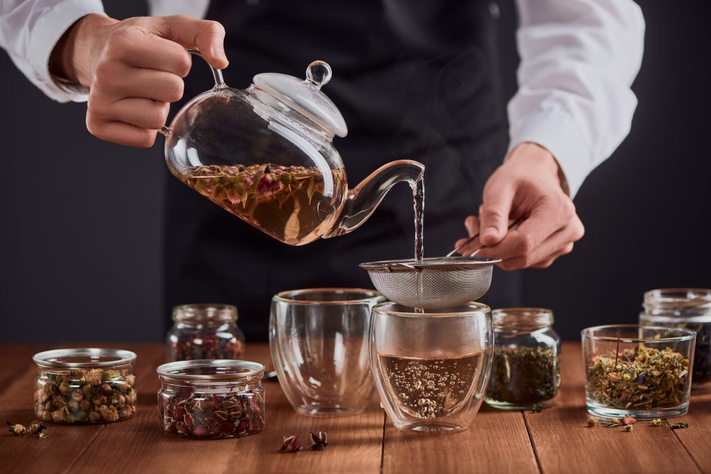 Pouring green tea