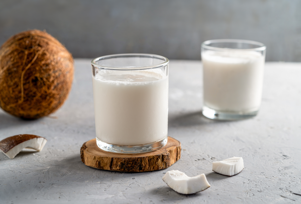 Two glasses of coconut milk