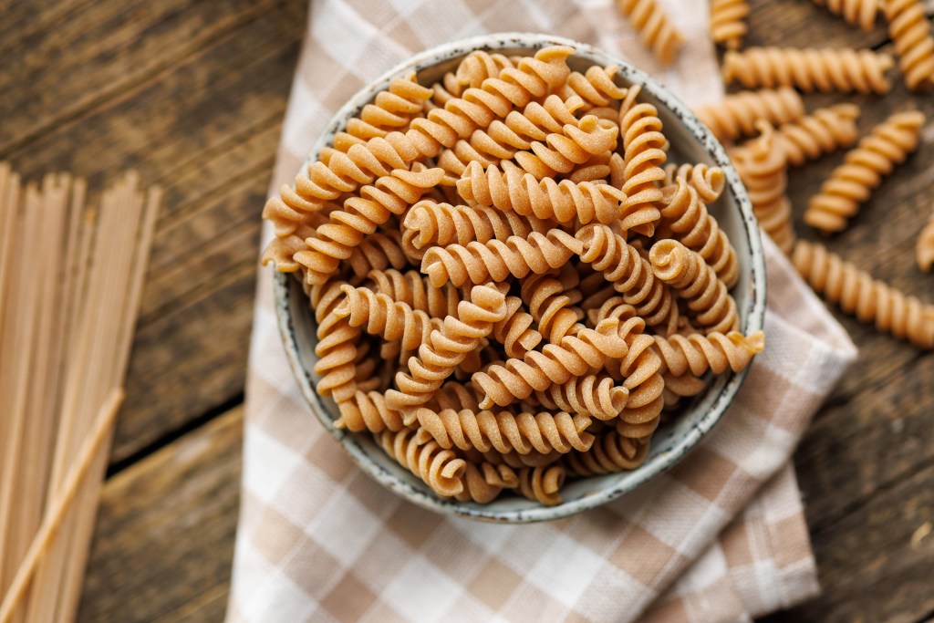 Uncooked whole grain pasta