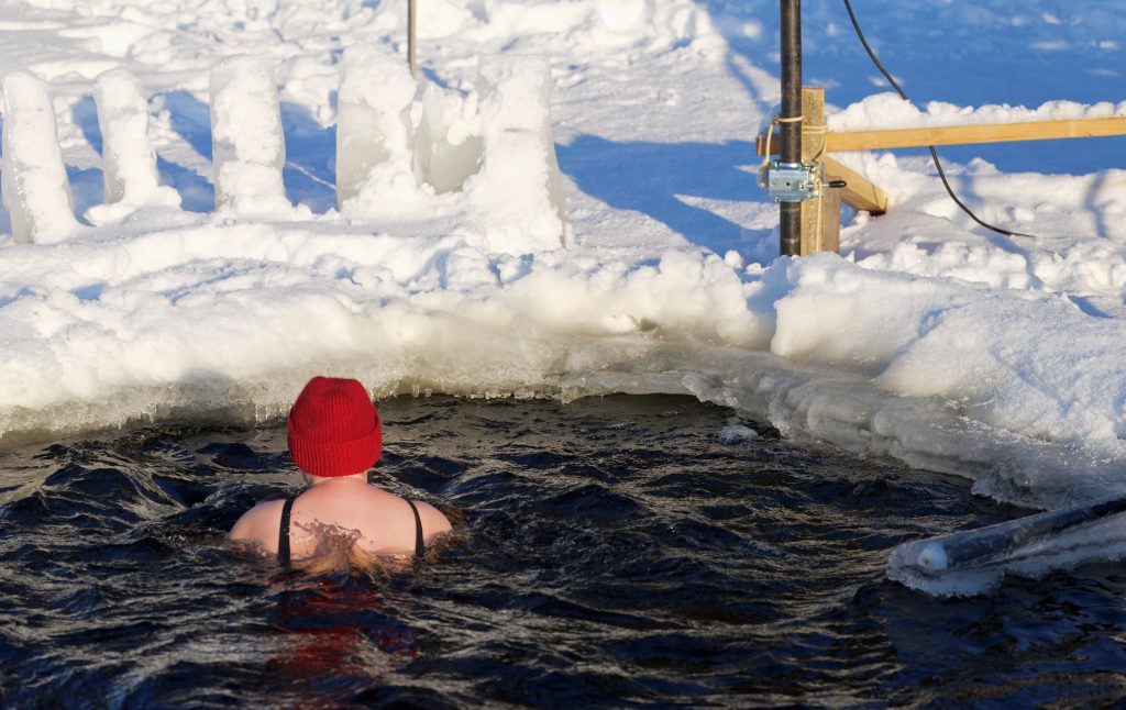 Woman in ice water  