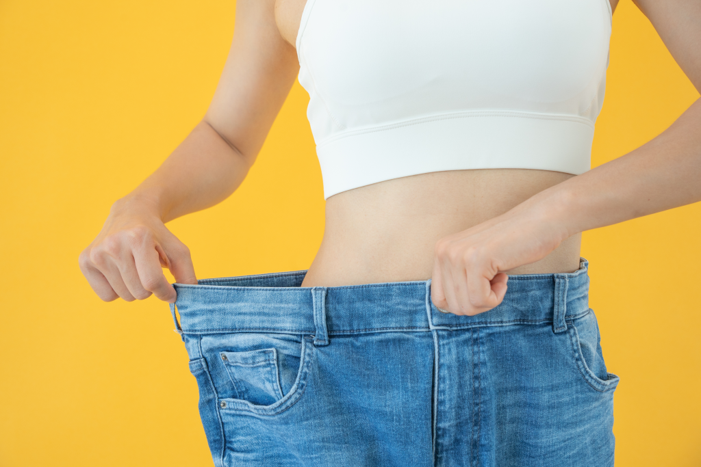 Woman in oversized jeans
