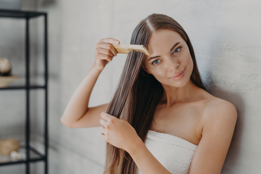 Woman brushing hair